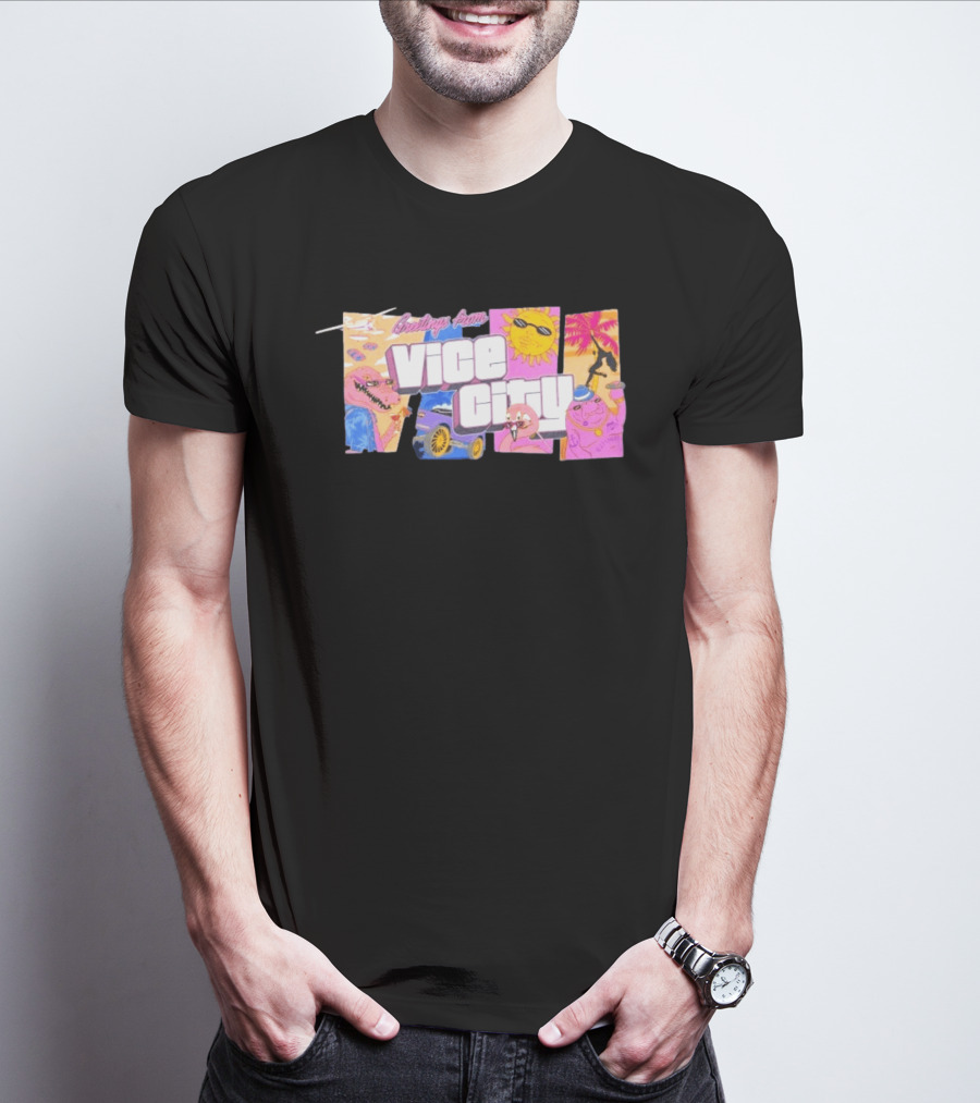 Greetings From Vice City Collage Florida Retro Fun Tropical Vibes T-Shirt