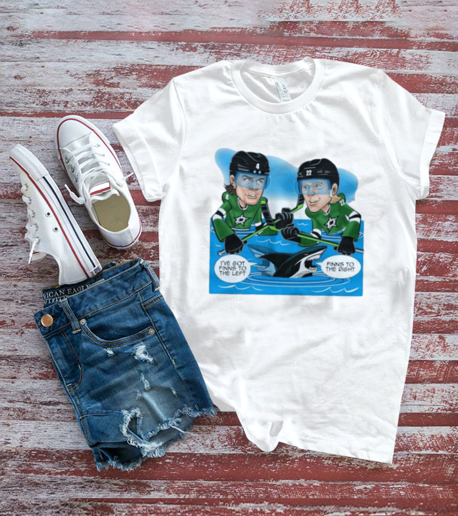 Dallas Stars Finns To The Left Finns To The Right Cartoon Hockey Players T-Shirt