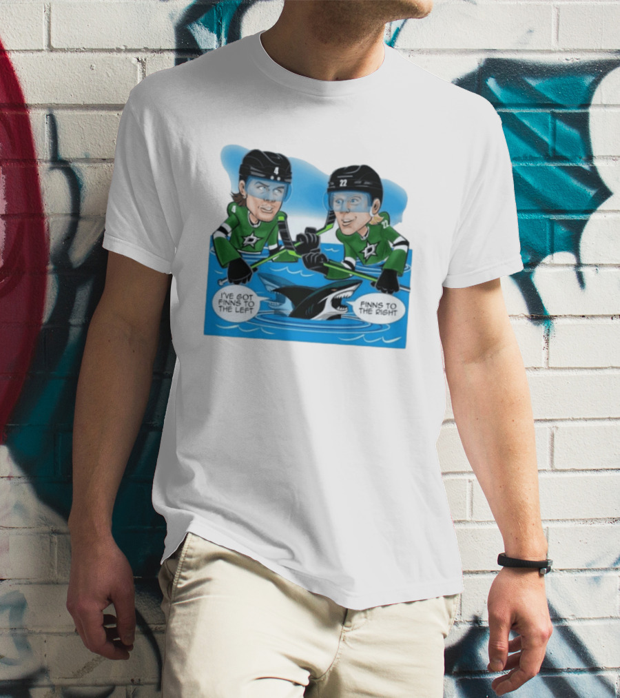 Dallas Stars Finns To The Left Finns To The Right Cartoon Hockey Players T-Shirt