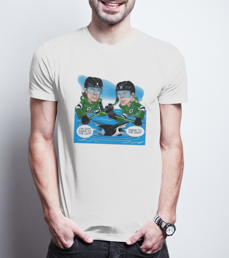 Dallas Stars Finns To The Left Finns To The Right Cartoon Hockey Players T-Shirt