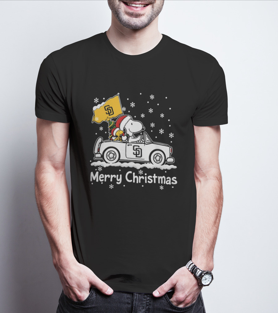 Snoopy And Woodstock Driving San Diego Padres Car Merry Christmas 2026 T-Shirt