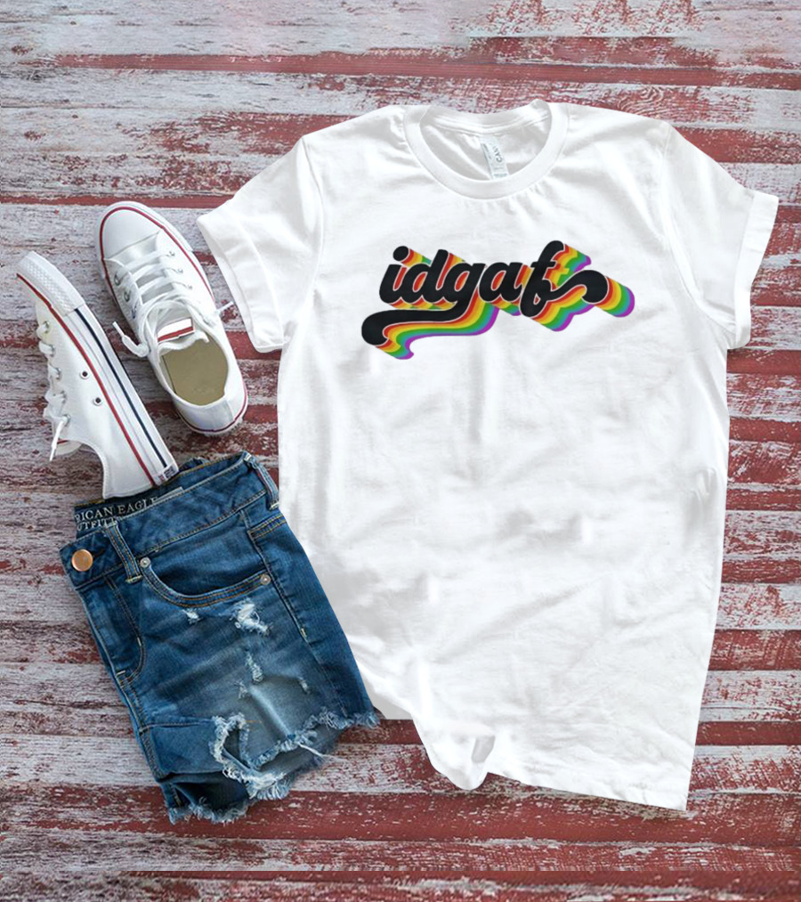 Idgaf Rainbow Groovy Retro Colorful T-Shirt