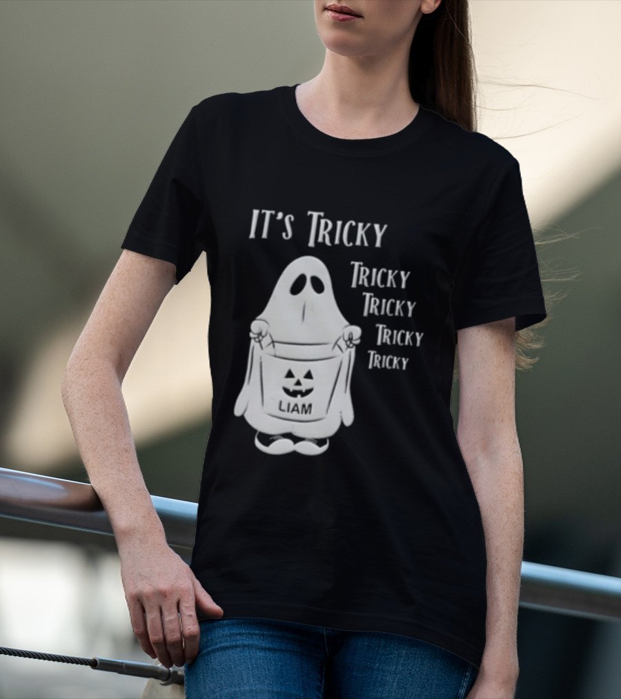 It's Tricky Ghost Holding Jack O Lantern Bucket Halloween T-Shirt
