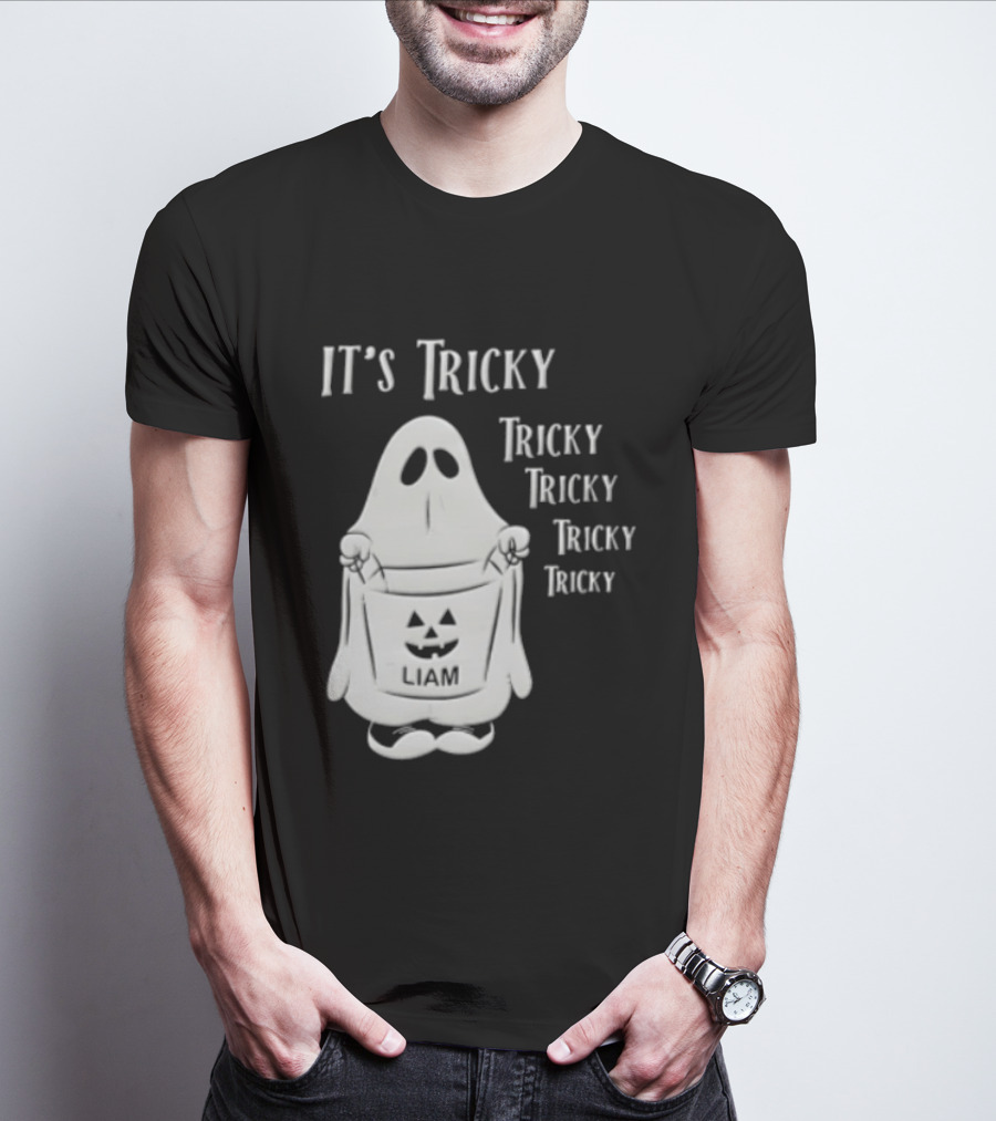 It's Tricky Ghost Holding Jack O Lantern Bucket Halloween T-Shirt