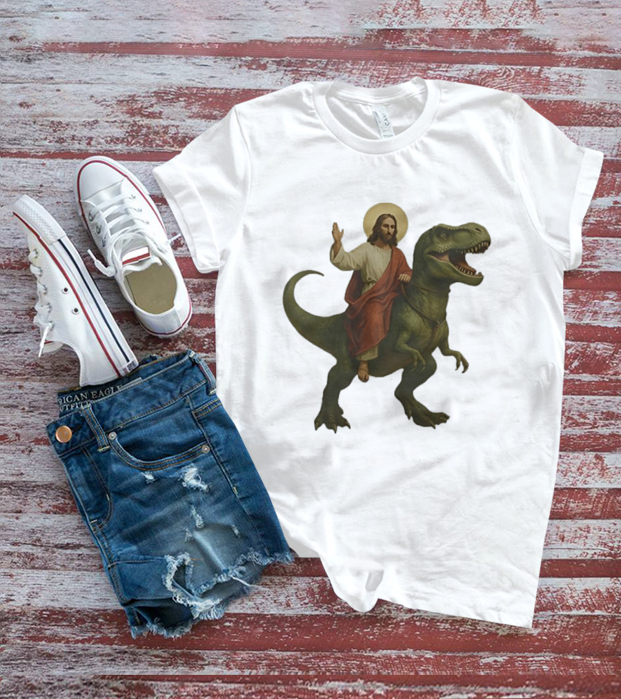 Jesus Riding Tyrannosaurus Rex Dinosaur T-Shirt