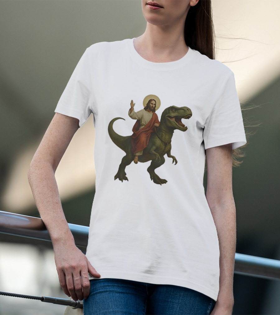 Jesus Riding Tyrannosaurus Rex Dinosaur T-Shirt