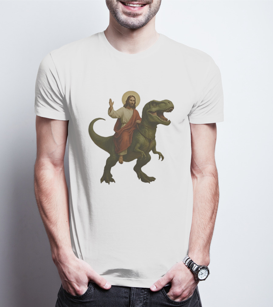 Jesus Riding Tyrannosaurus Rex Dinosaur T-Shirt