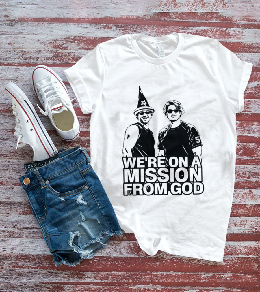 We're On A Mission From God Blues Brothers Wizard Hat Sunglasses T-Shirt