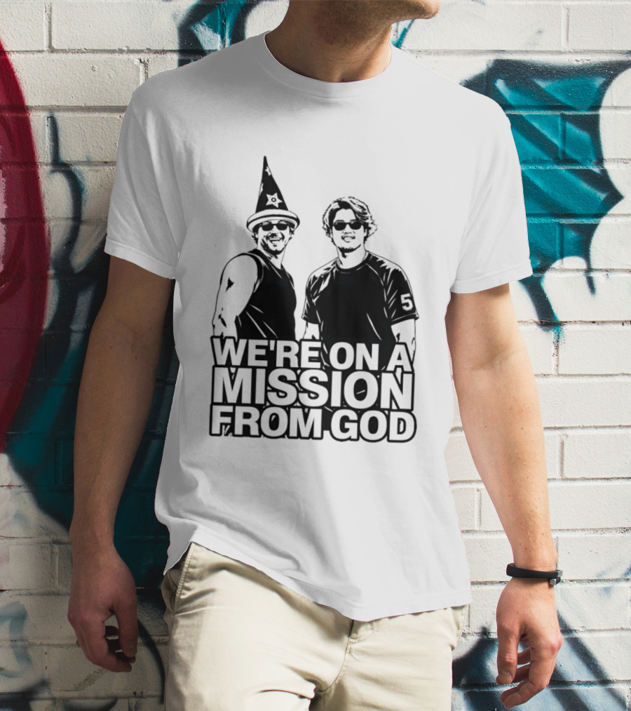 We're On A Mission From God Blues Brothers Wizard Hat Sunglasses T-Shirt