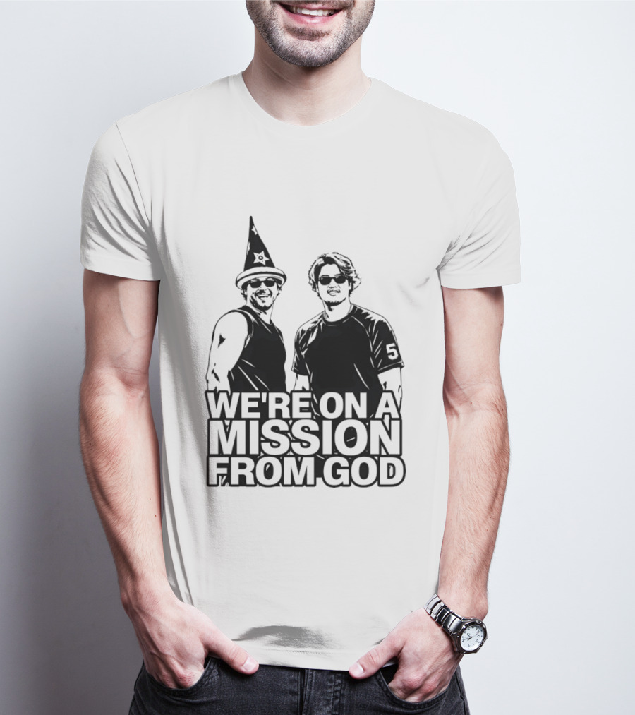 We're On A Mission From God Blues Brothers Wizard Hat Sunglasses T-Shirt