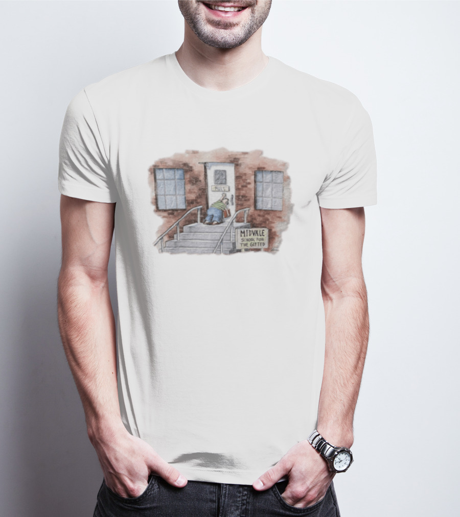 Midvale School For The Gifted 1985 Far Side Pull Door Comic T-Shirt