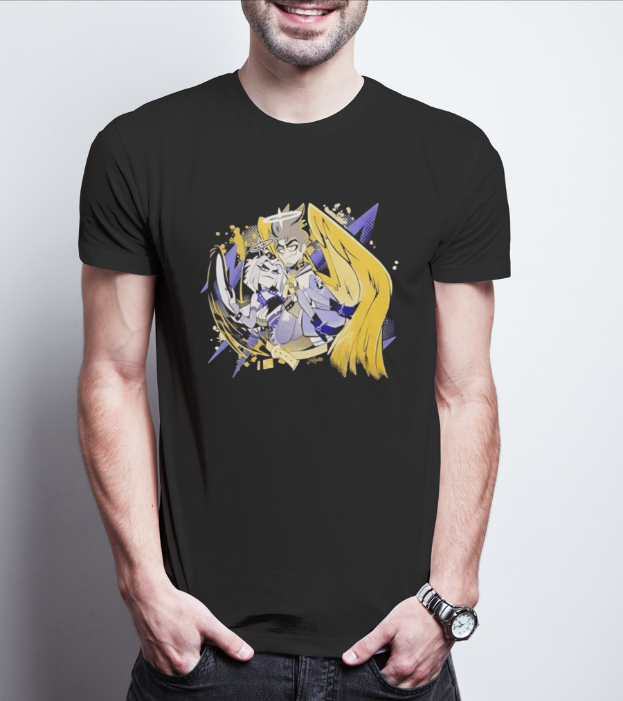 Adam And Lute Hazbin Hotel Characters With Golden Wings And Halos T-Shirt