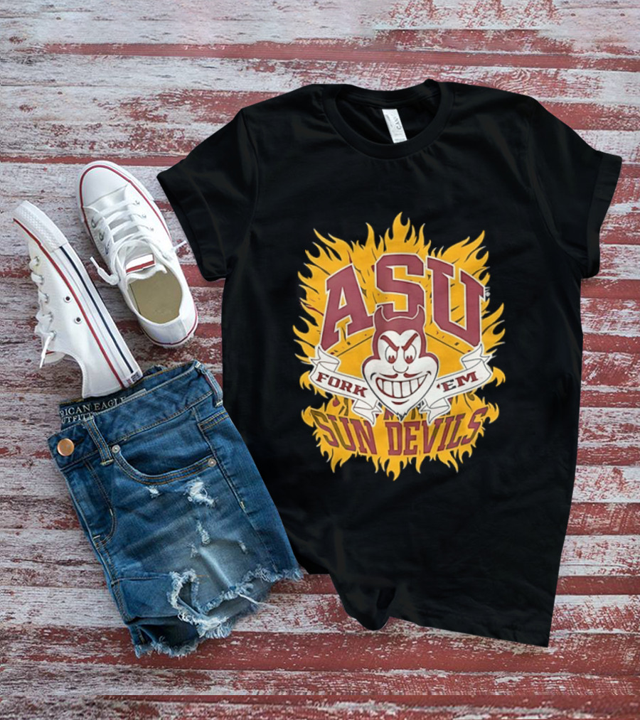 ASU Sun Devils Fork 'Em Arizona State University Fiery T-Shirt