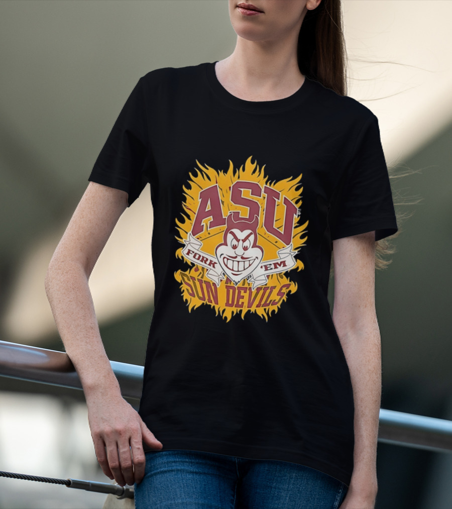 ASU Sun Devils Fork 'Em Arizona State University Fiery T-Shirt