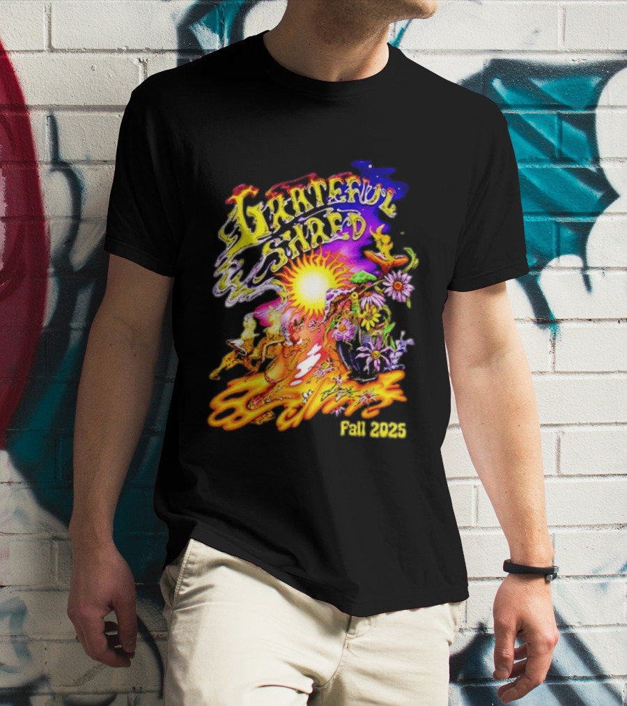 Grateful Shred Fall 2025 Psychedelic Sunburst Jam Band Vibrant Festival T-Shirt