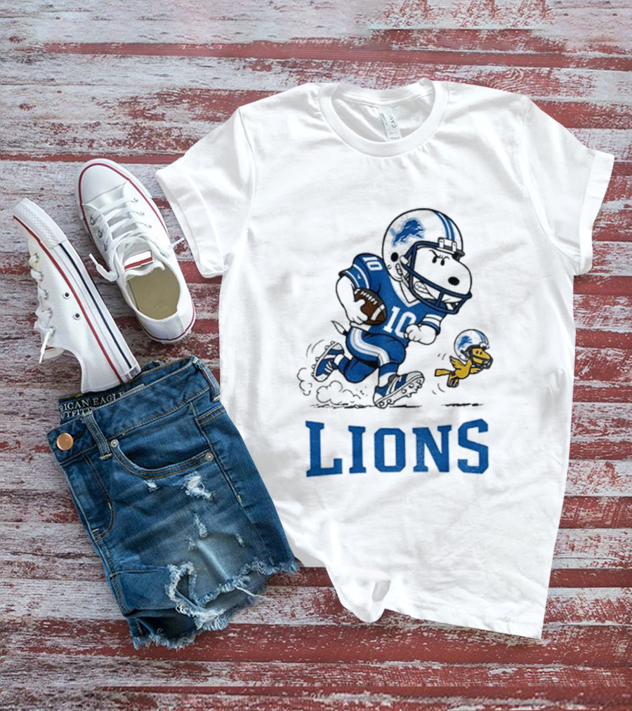 Detroit Lions Snoopy Woodstock Football Run T-Shirt