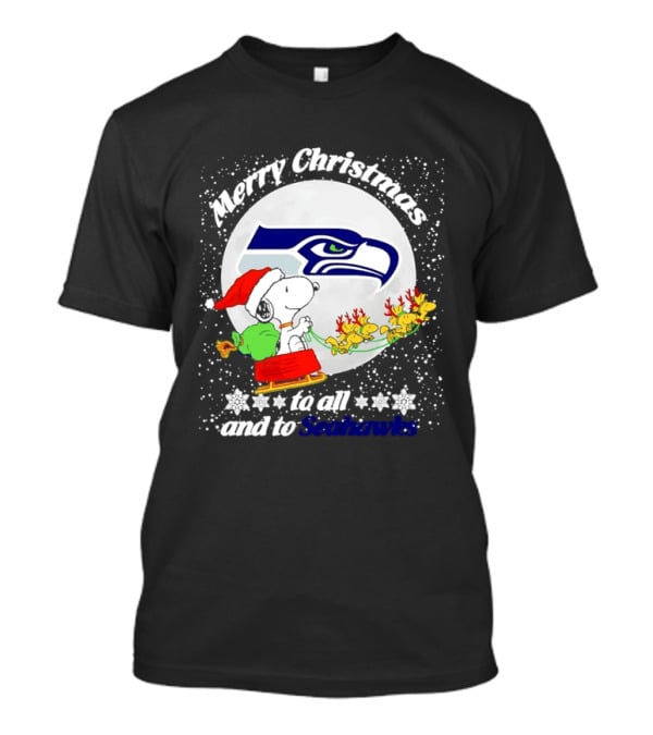 Snoopy Merry Christmas Seahawk Fans Festive Holiday Greeting T-Shirt