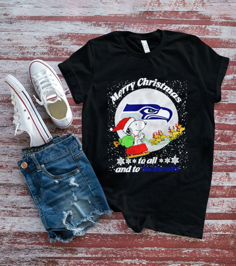 Snoopy Merry Christmas Seahawk Fans Festive Holiday Greeting T-Shirt