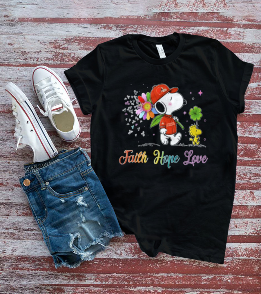 Cleveland Browns Snoopy Woodstock Faith Hope Love Flower Clover T-Shirt