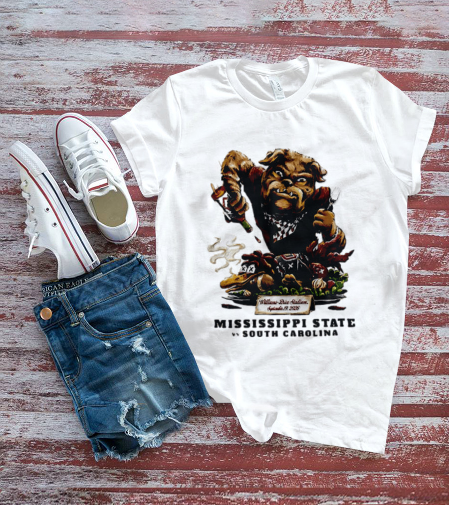 Mississippi State Vs South Carolina 2026 Bulldog Pouring Sauce On Roasted Duck Williams Brice Stadium T-Shirt