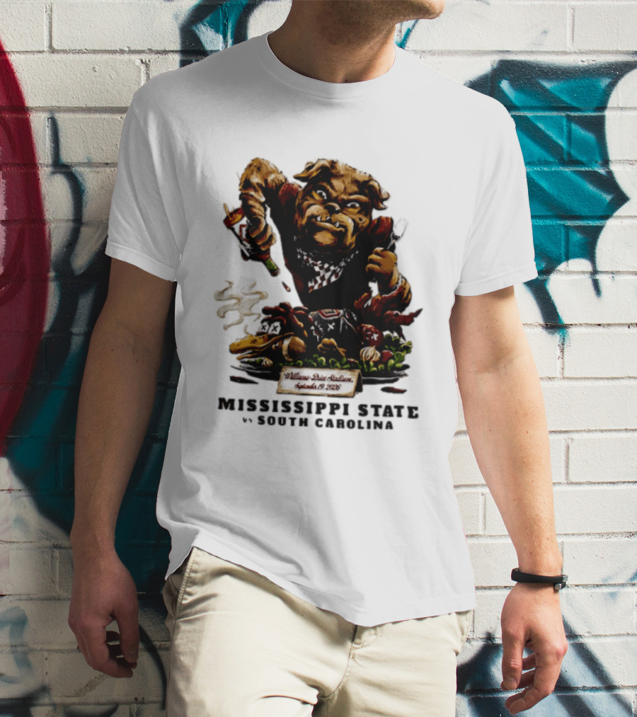 Mississippi State Vs South Carolina 2026 Bulldog Pouring Sauce On Roasted Duck Williams Brice Stadium T-Shirt