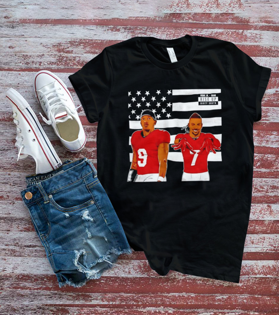 Michael Penix Jr Bijan Robinson Rise Up Dirty South Football Stars American Flag T-Shirt