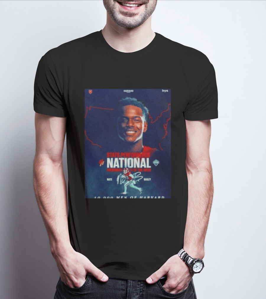 Stats Perform FCS National Freshman Player Of The Week Nate Bailey Harvard Football Ivy League T-Shirt