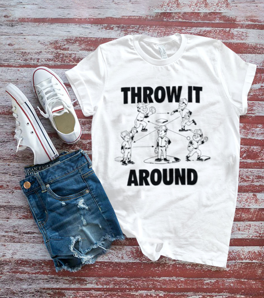 Throw IT Around Cartoon Baseball Players Throwing Ball T-Shirt