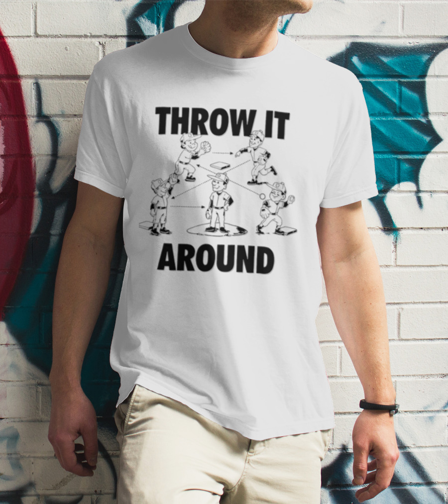 Throw IT Around Cartoon Baseball Players Throwing Ball T-Shirt