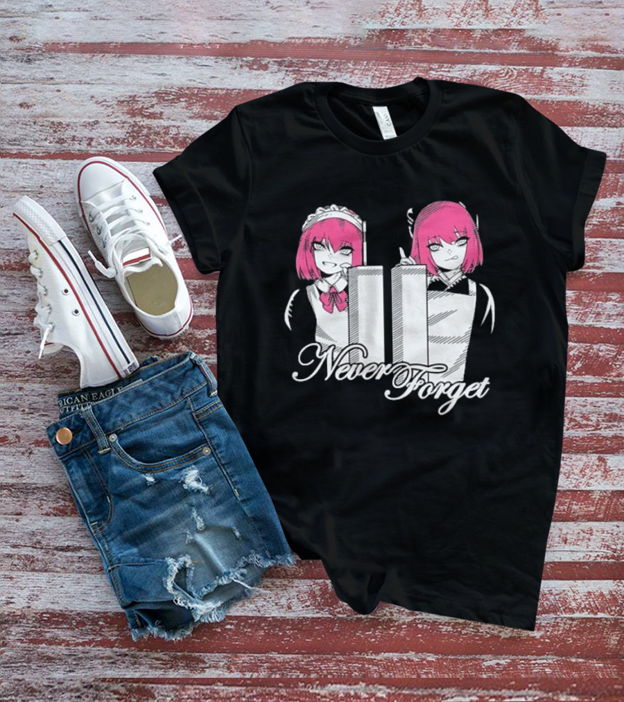 Never Forget Anime Manga Otaku Pink Hair Maid Twins T-Shirt