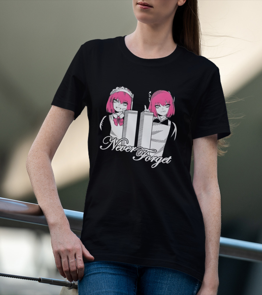 Never Forget Anime Manga Otaku Pink Hair Maid Twins T-Shirt