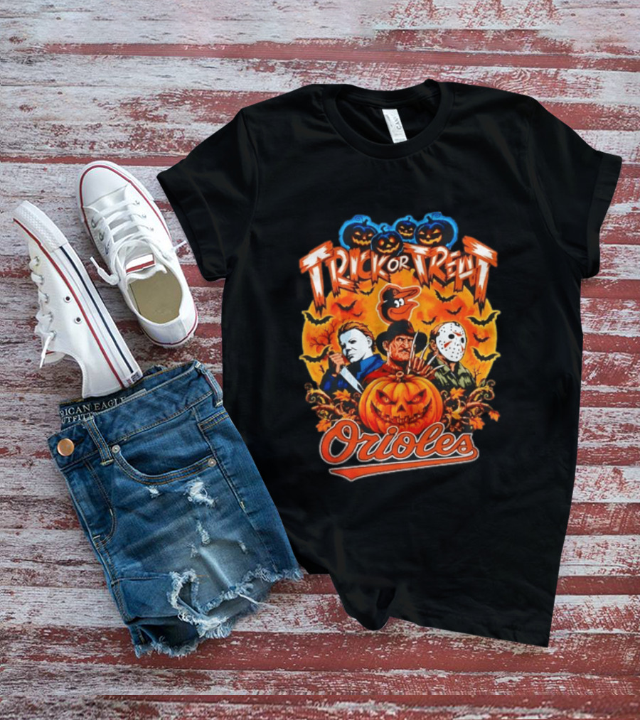 Trick Or Treat Orioles Horror Movie Characters Halloween T-Shirt