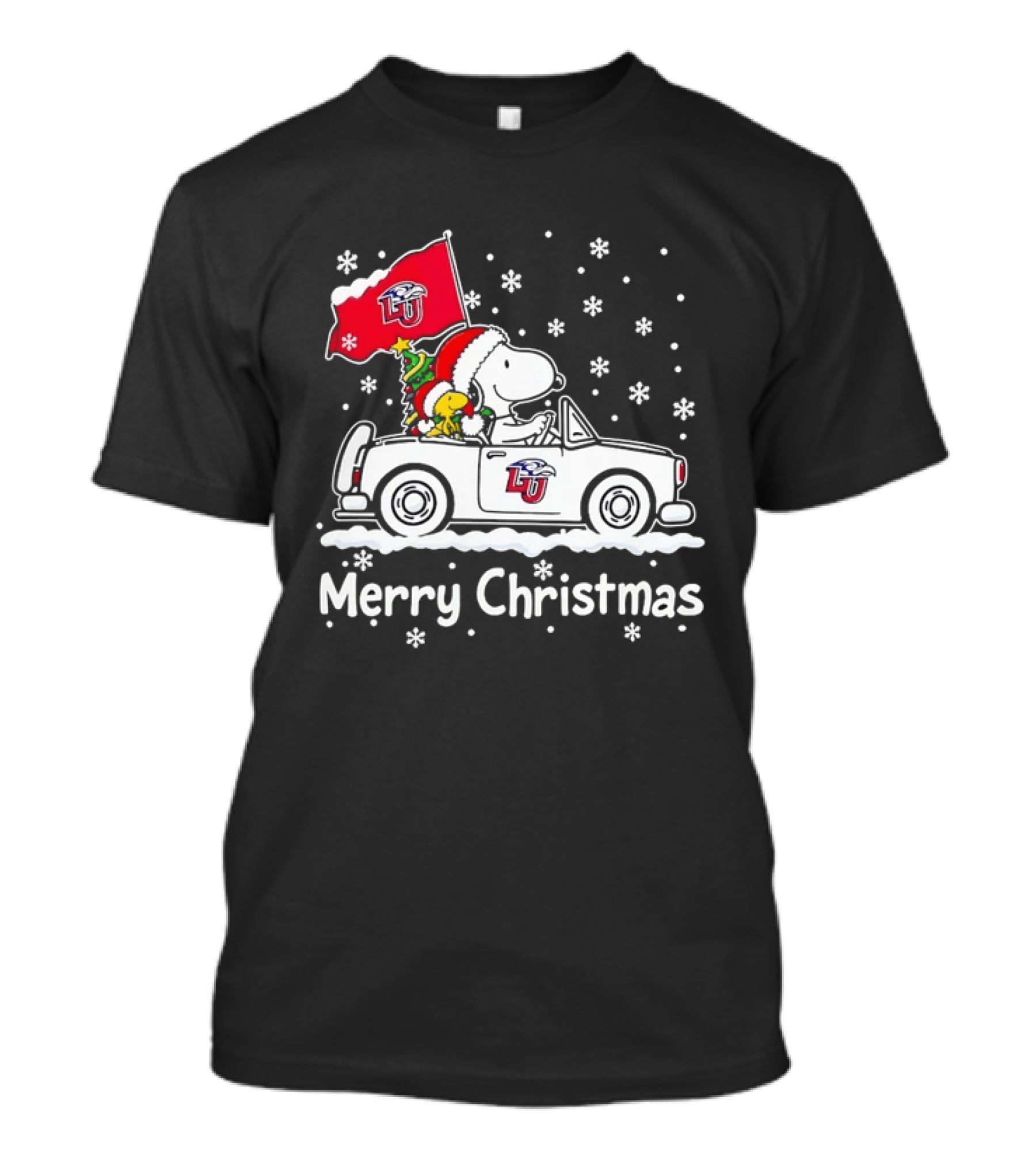 Liberty Flames Snoopy Woodstock Driving Car Merry Christmas Holiday T-Shirt