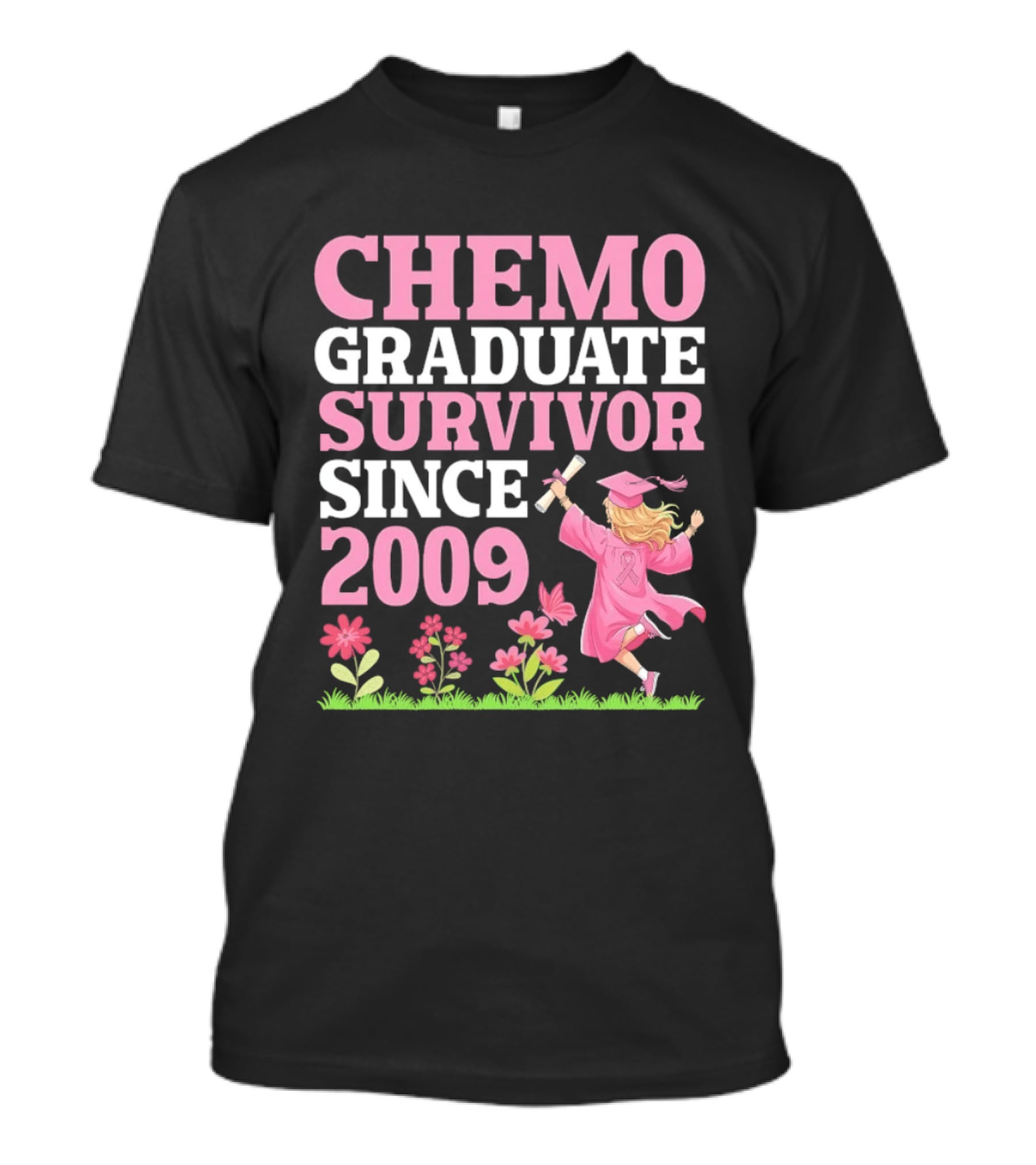 Chemo Graduate Survivor Since 2009 Cancer Awareness Pink Ribbon Graduation T-Shirt