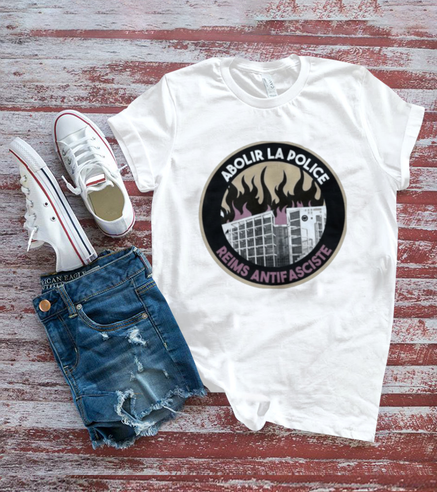 Abolir La Police Reims Antifasciste Antifa Burned Building Circular T-Shirt