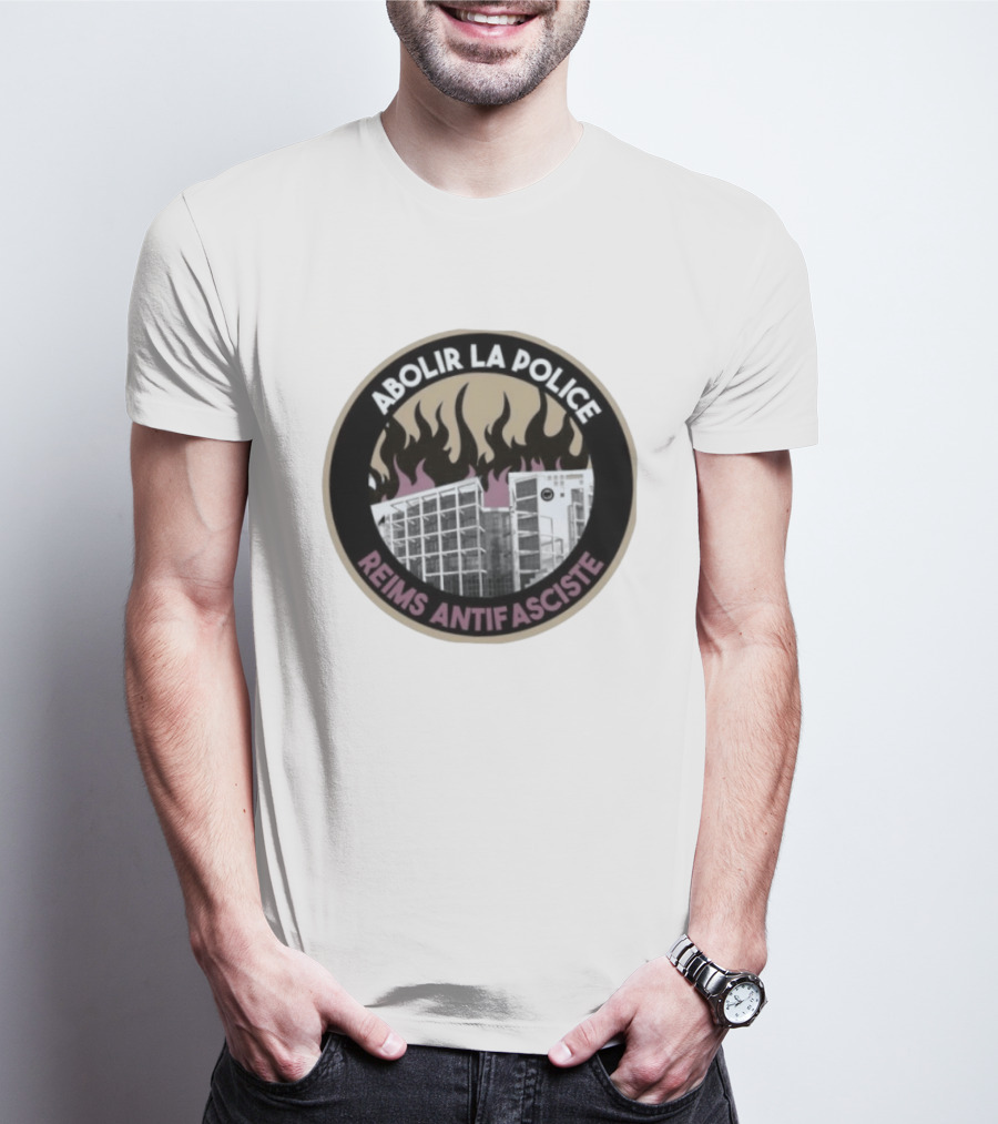 Abolir La Police Reims Antifasciste Antifa Burned Building Circular T-Shirt