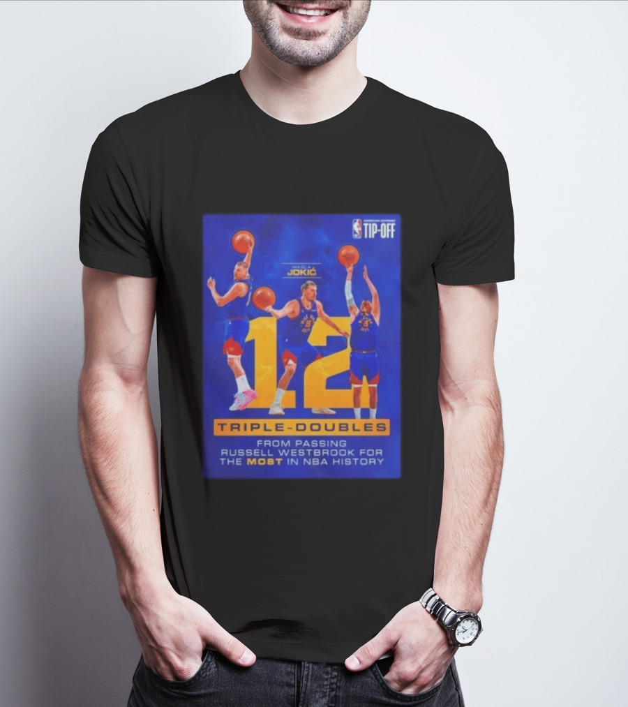 Nikola Jokić 12 Triple Doubles NBA Record Passing Russell Westbrook Most In History T-Shirt