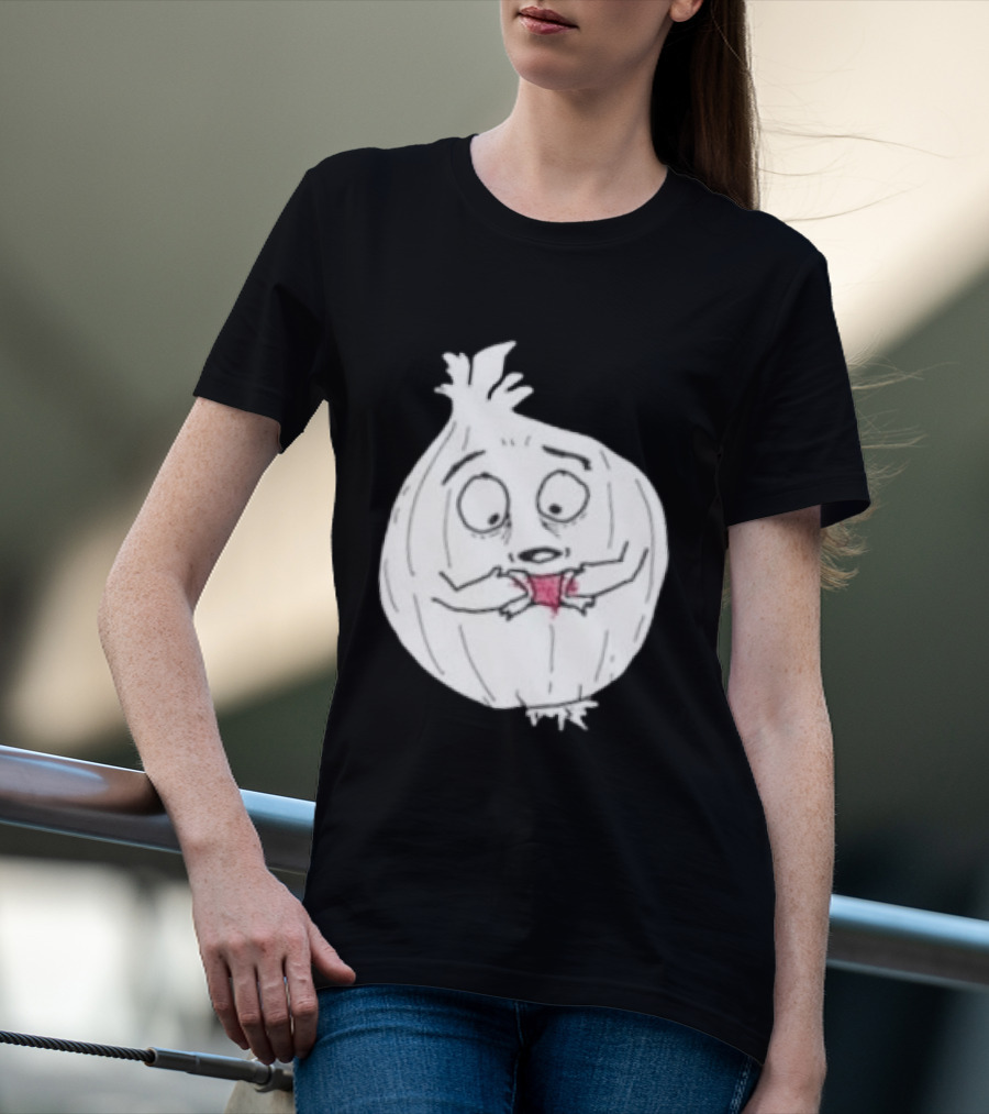 Crying Onion Cartoon Funny Vegetable Drawing T-Shirt