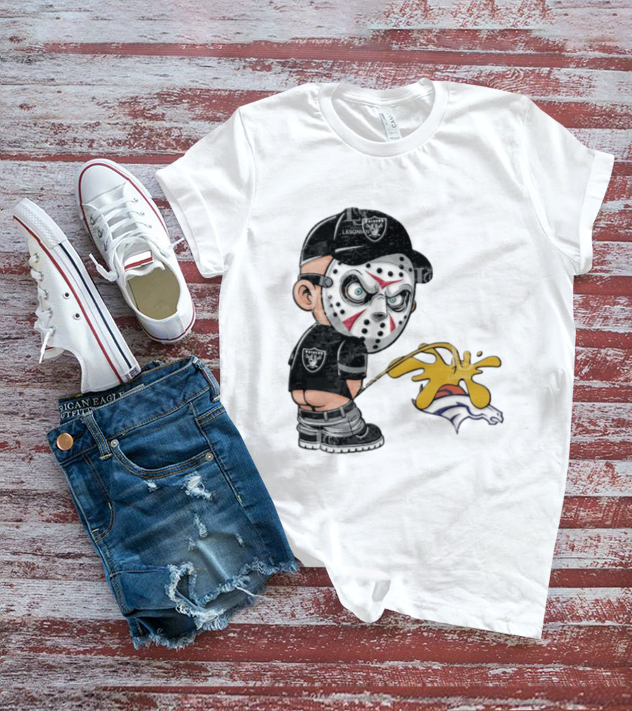 Las Vegas Raiders Jason Voorhees Piss On Denver Broncos Rivalry Humor Sports Fan T-Shirt