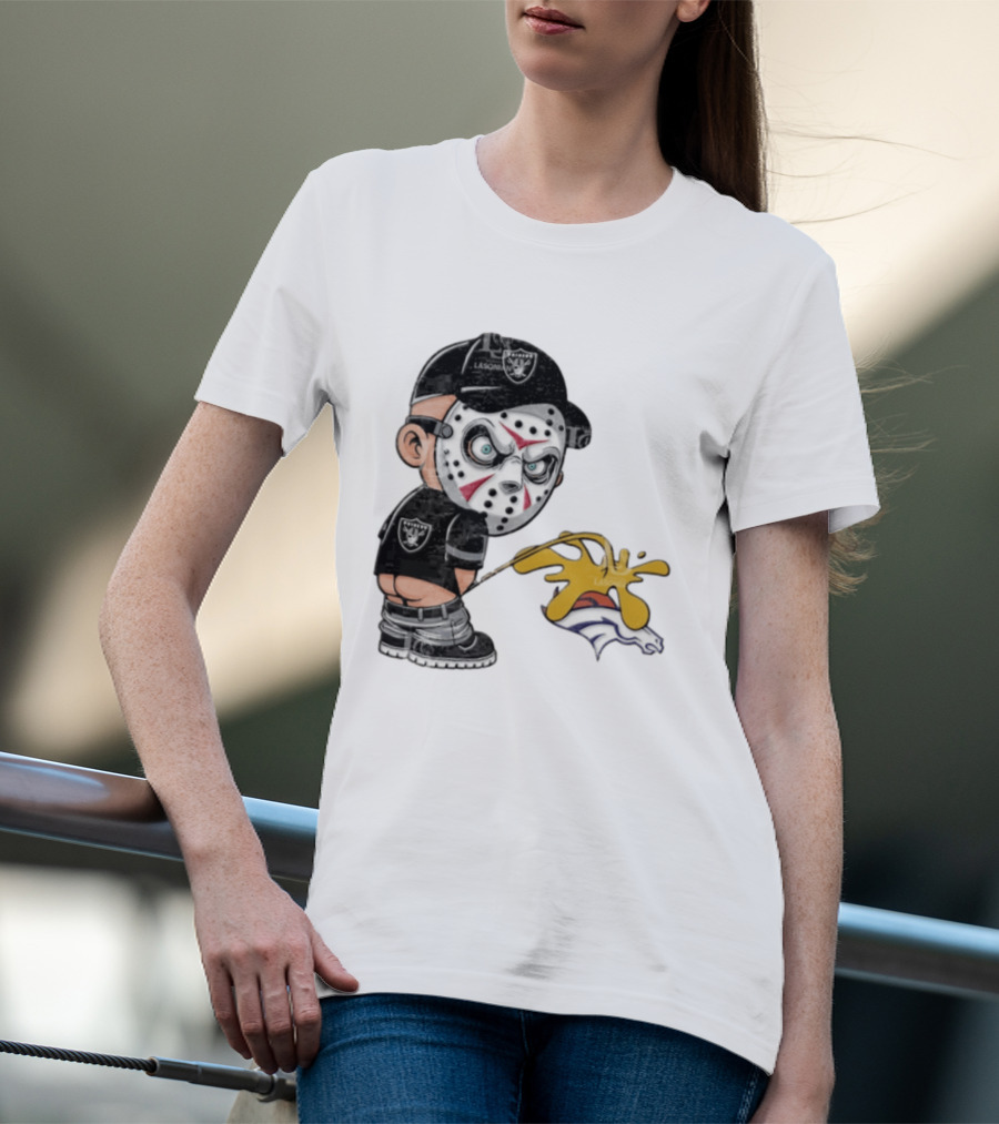 Las Vegas Raiders Jason Voorhees Piss On Denver Broncos Rivalry Humor Sports Fan T-Shirt