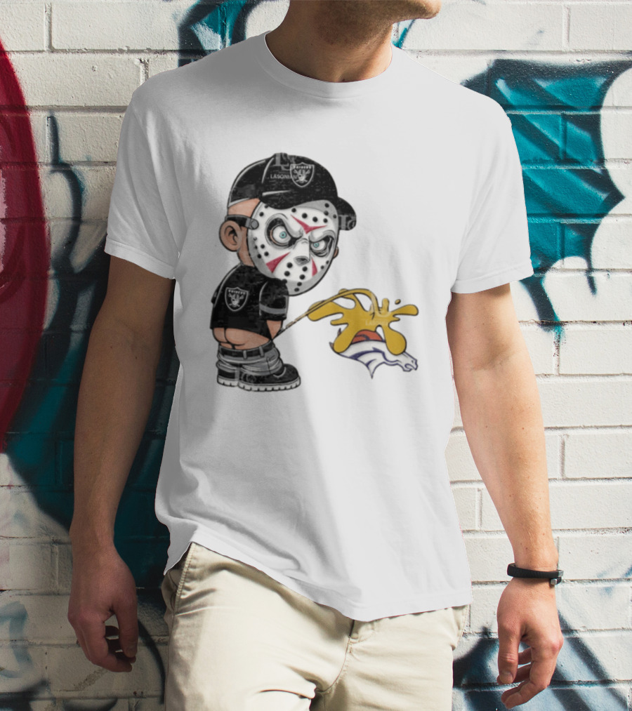Las Vegas Raiders Jason Voorhees Piss On Denver Broncos Rivalry Humor Sports Fan T-Shirt