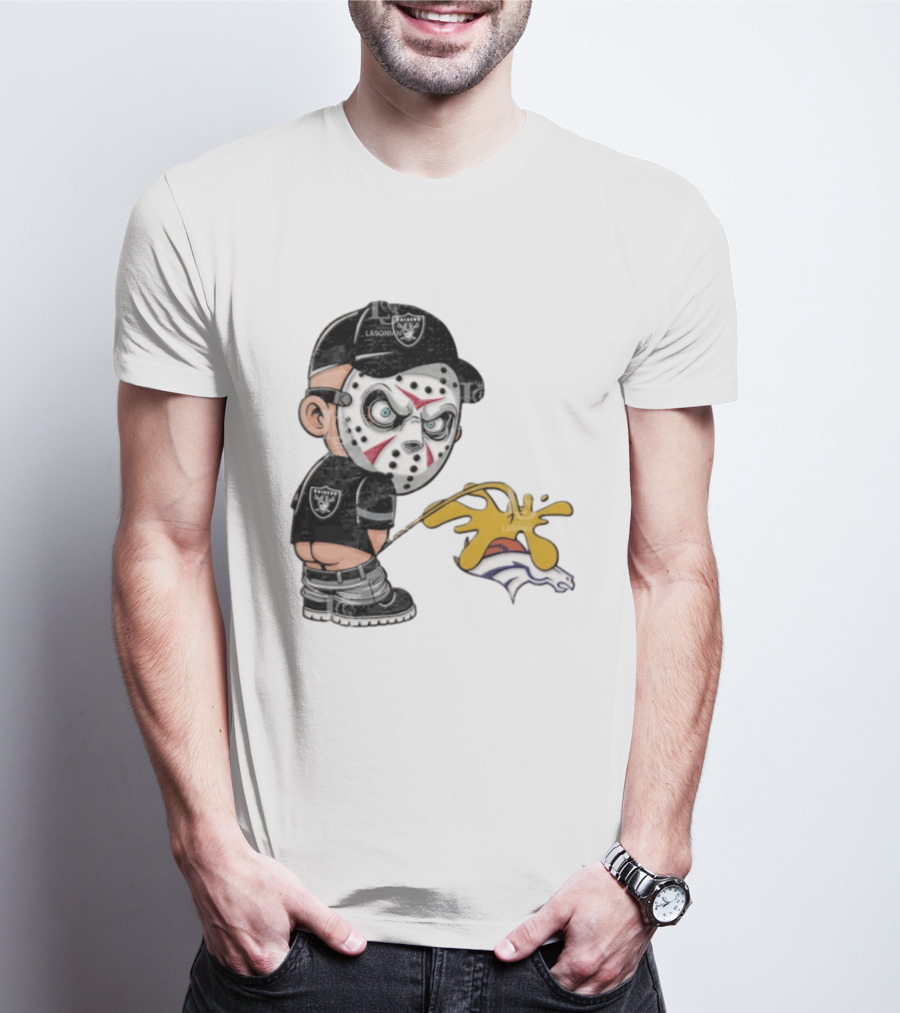 Las Vegas Raiders Jason Voorhees Piss On Denver Broncos Rivalry Humor Sports Fan T-Shirt