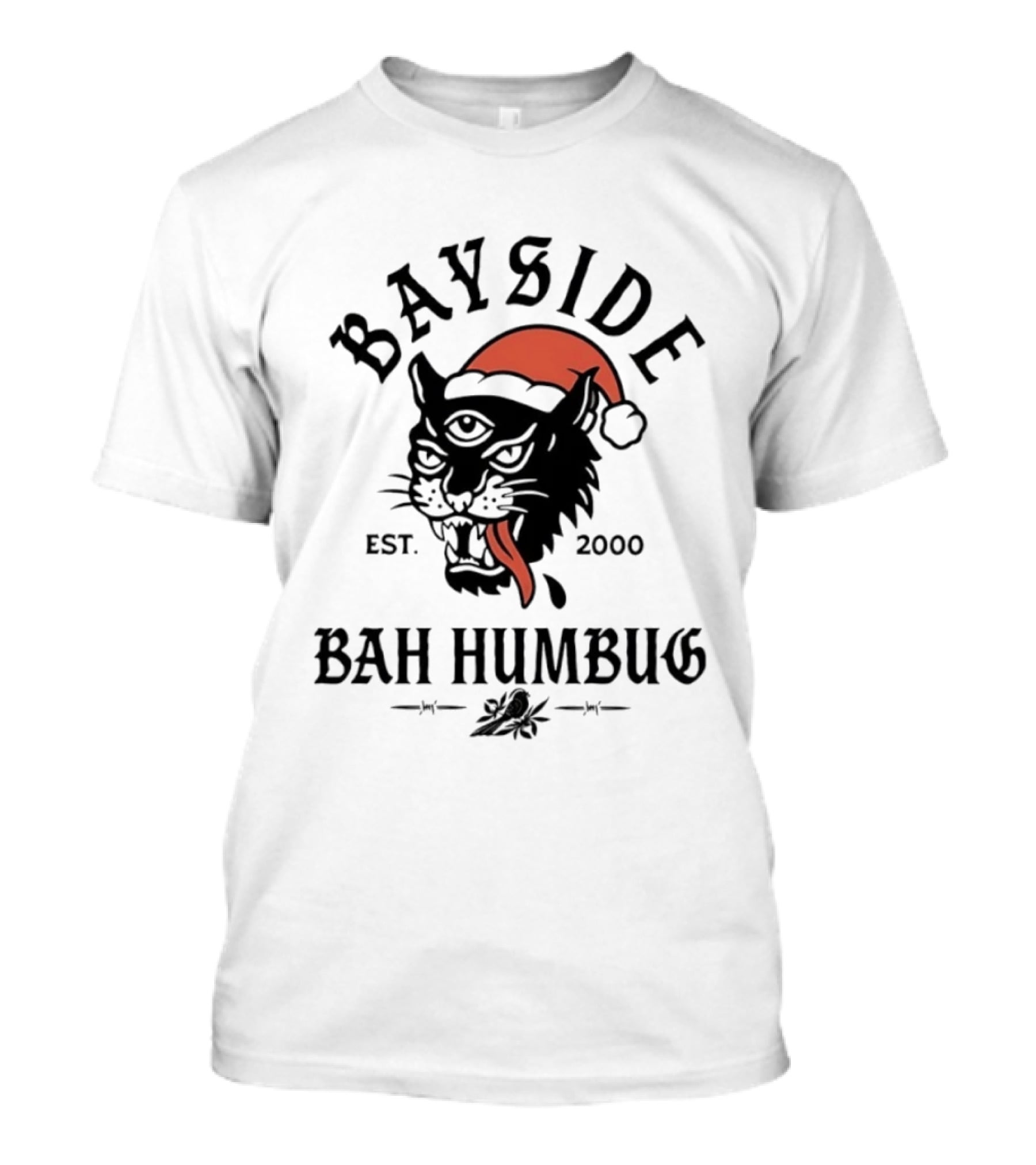 Bayside Est 2000 Bah Humbug Christmas Panther Santa Hat T-Shirt