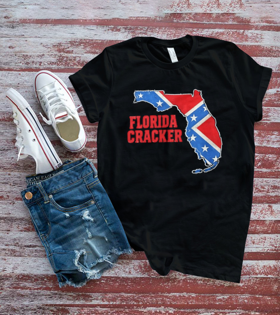 Florida Cracker Distressed Confederate Flag State Map Southern Pride T-Shirt