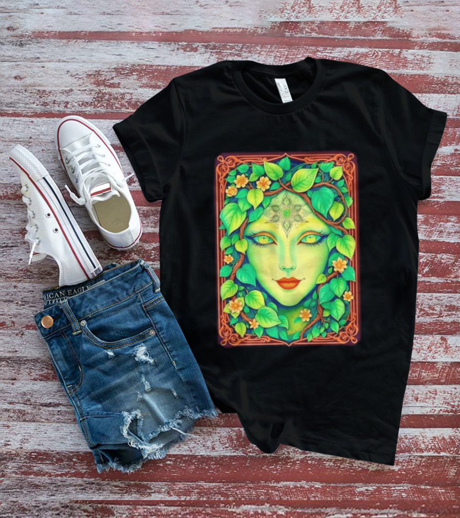Dream Creations Enchanted Green Forest Goddess With Floral Accents T-Shirt