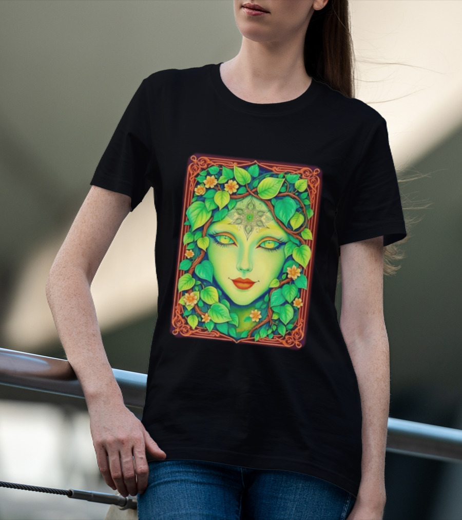 Dream Creations Enchanted Green Forest Goddess With Floral Accents T-Shirt