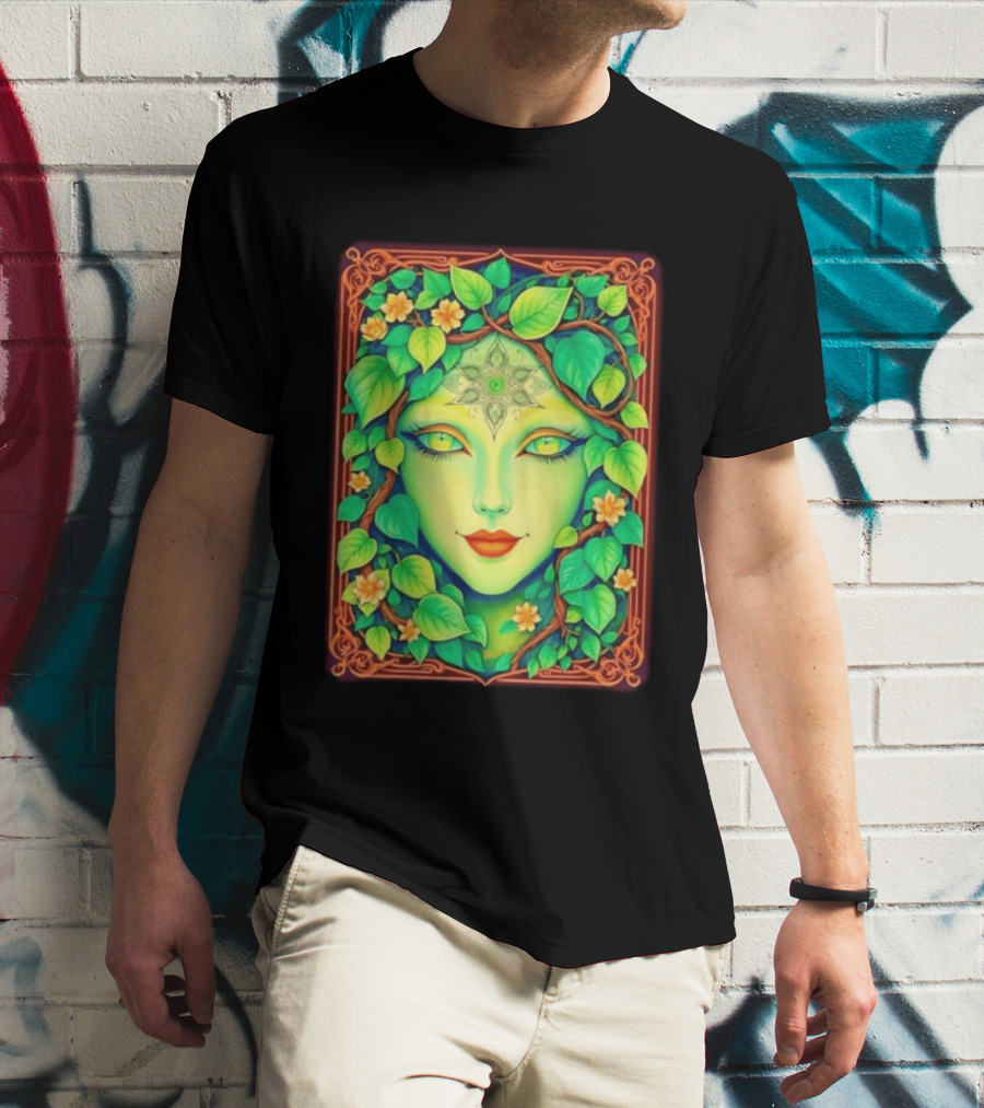 Dream Creations Enchanted Green Forest Goddess With Floral Accents T-Shirt