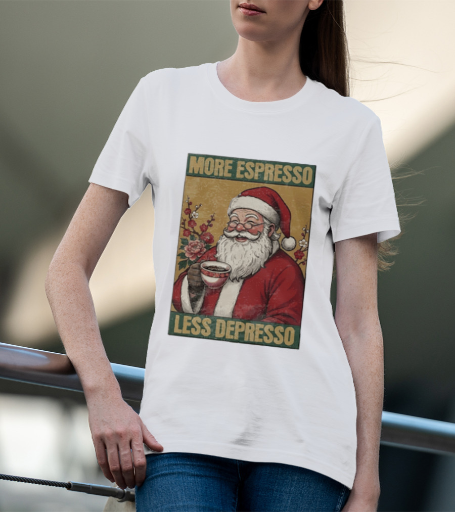 More Espresso Less Depresso Santa Coffee Meme T-Shirt