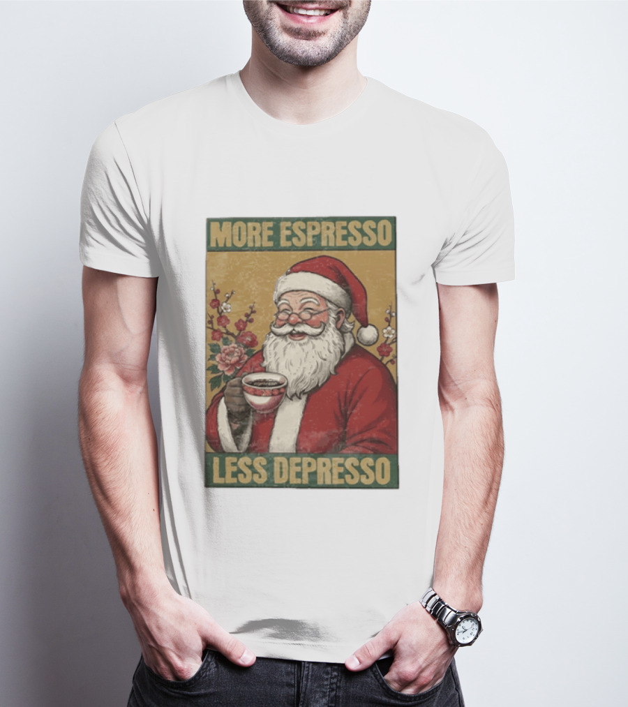 More Espresso Less Depresso Santa Coffee Meme T-Shirt