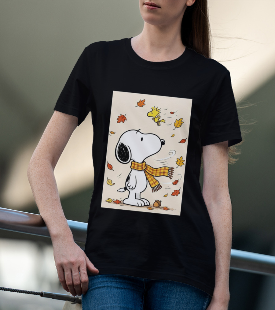 It's Officially Fall With Snoopy And Woodstock Celebrating Autumn Leaves T-Shirt